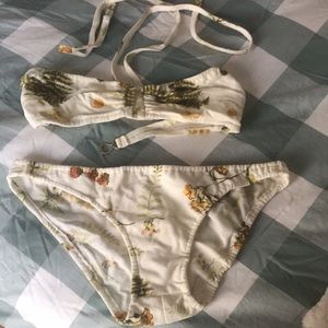 Vintage retro 1960s-70s textured bikini with forest and herb print